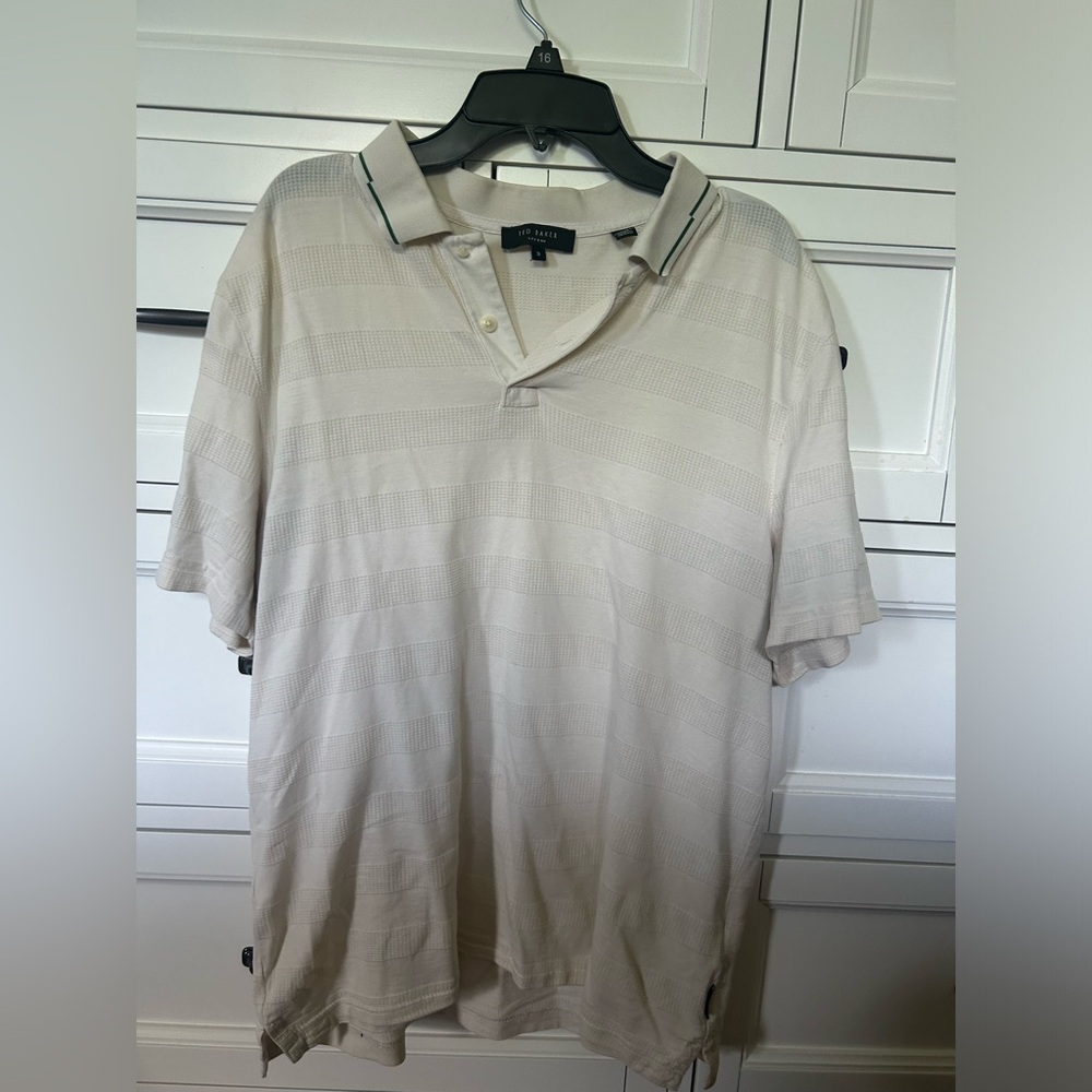 Ted Baker Ivory Polo with Green stripe collar